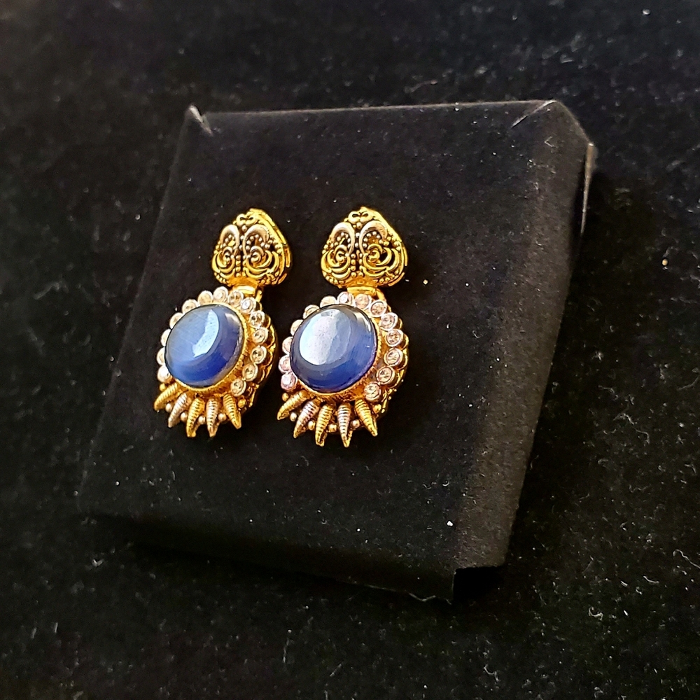 Gold with blue earrings